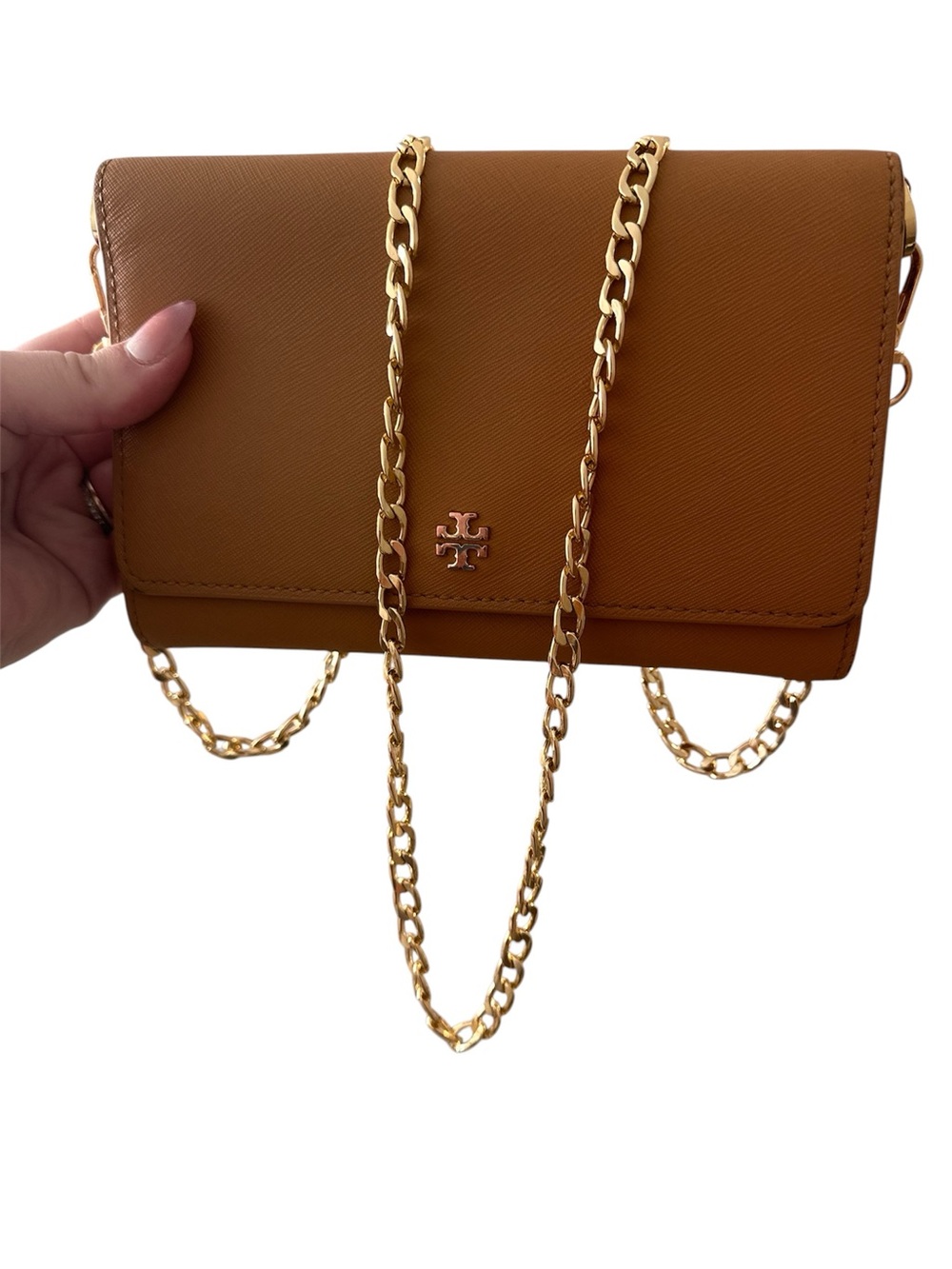 Tory Burch Tan Leather Crossbody Wallet with Gold Chain - Picture 3 of 12